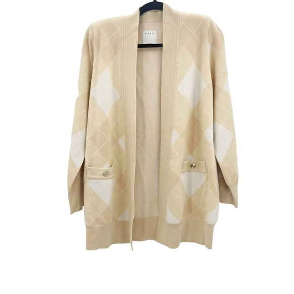 Sandro Paris Glenda Argyle Wool/Cashmere Blend Cardigan Size 2 / US 6 NWT - Picture 5 of 14